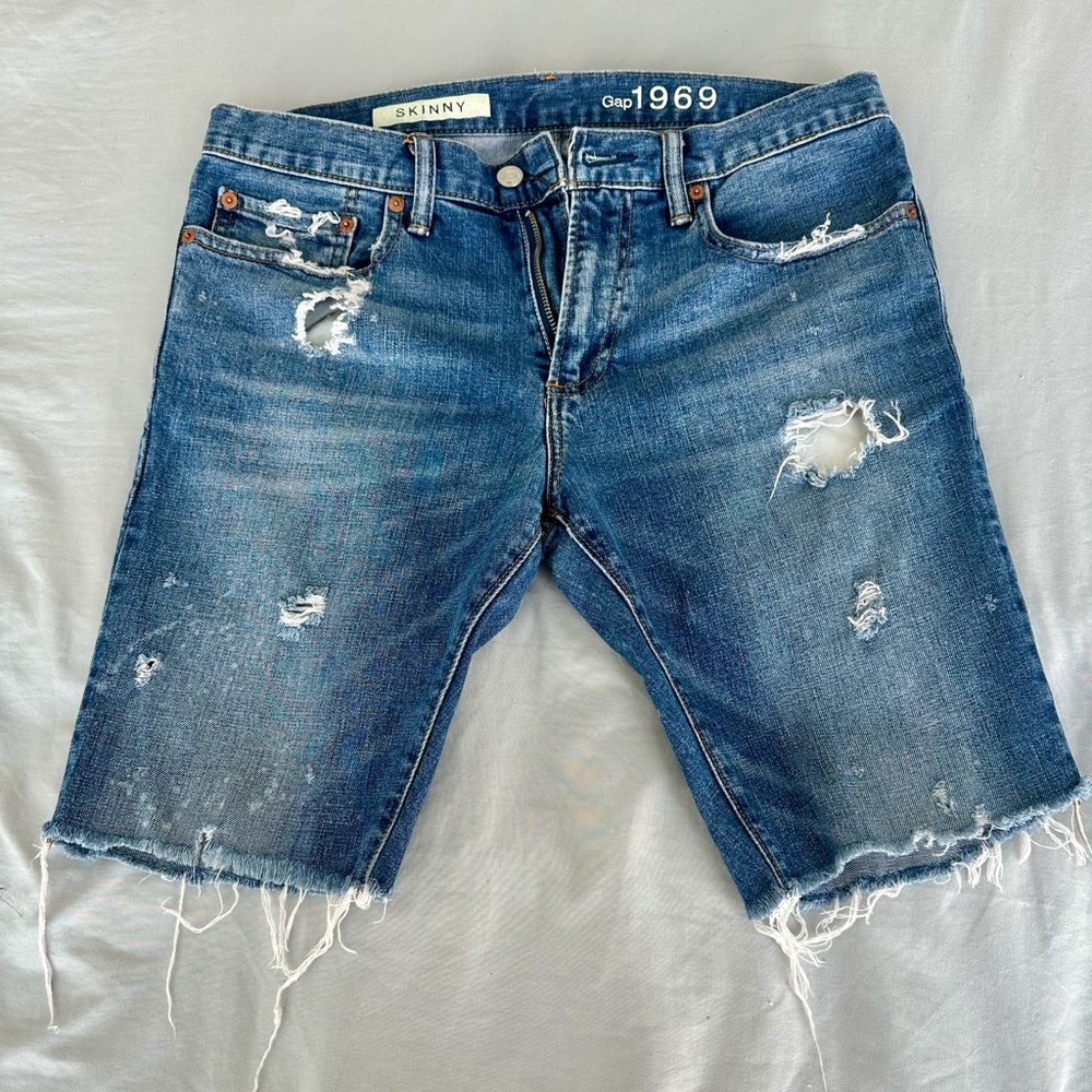Custom Distressed Gap 1969 Blue Denim Shorts